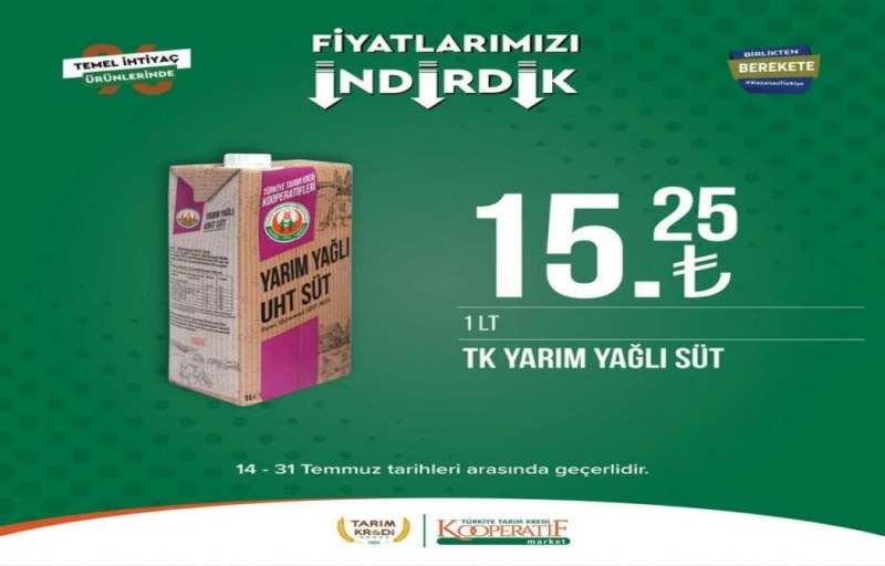 Tarım Kredi süt fiyatına indirim yaptı