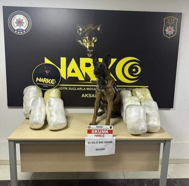 Sebze kasalarına saklanmış 22 kilo 850 gram skunk bulundu