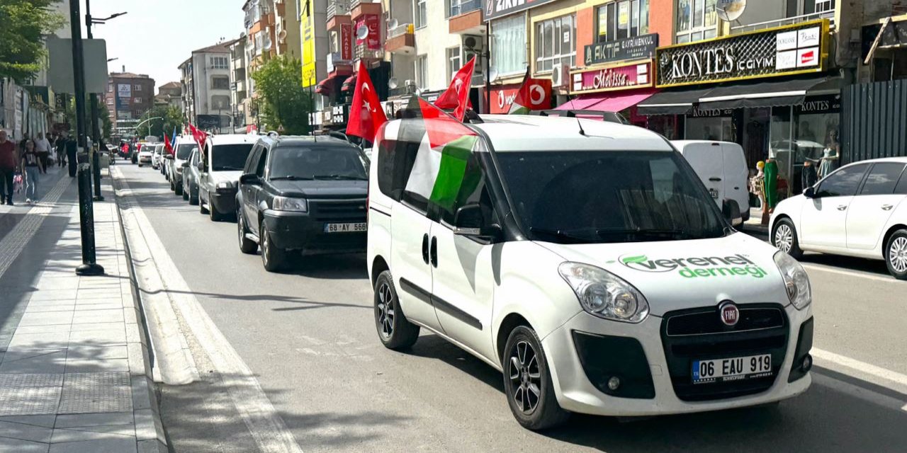 Aksaray'da İsrail araç konvoyu oluşturarak protesto edildi