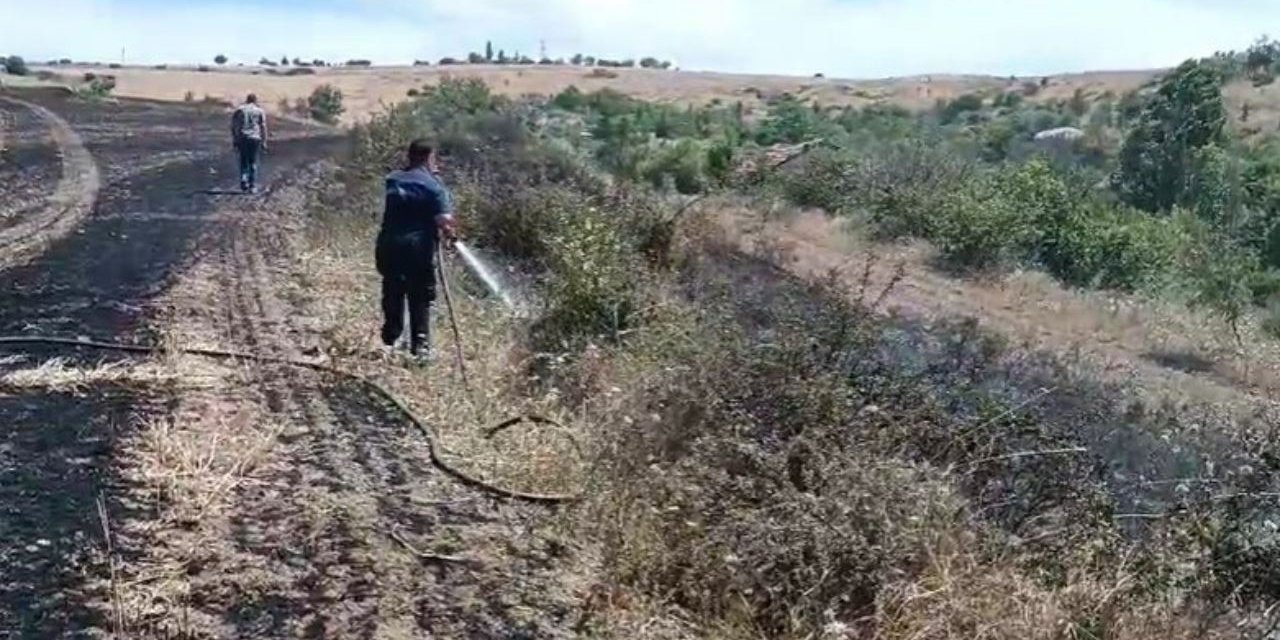 Ekili tarım arazisinde çıkan yangın korkuttu