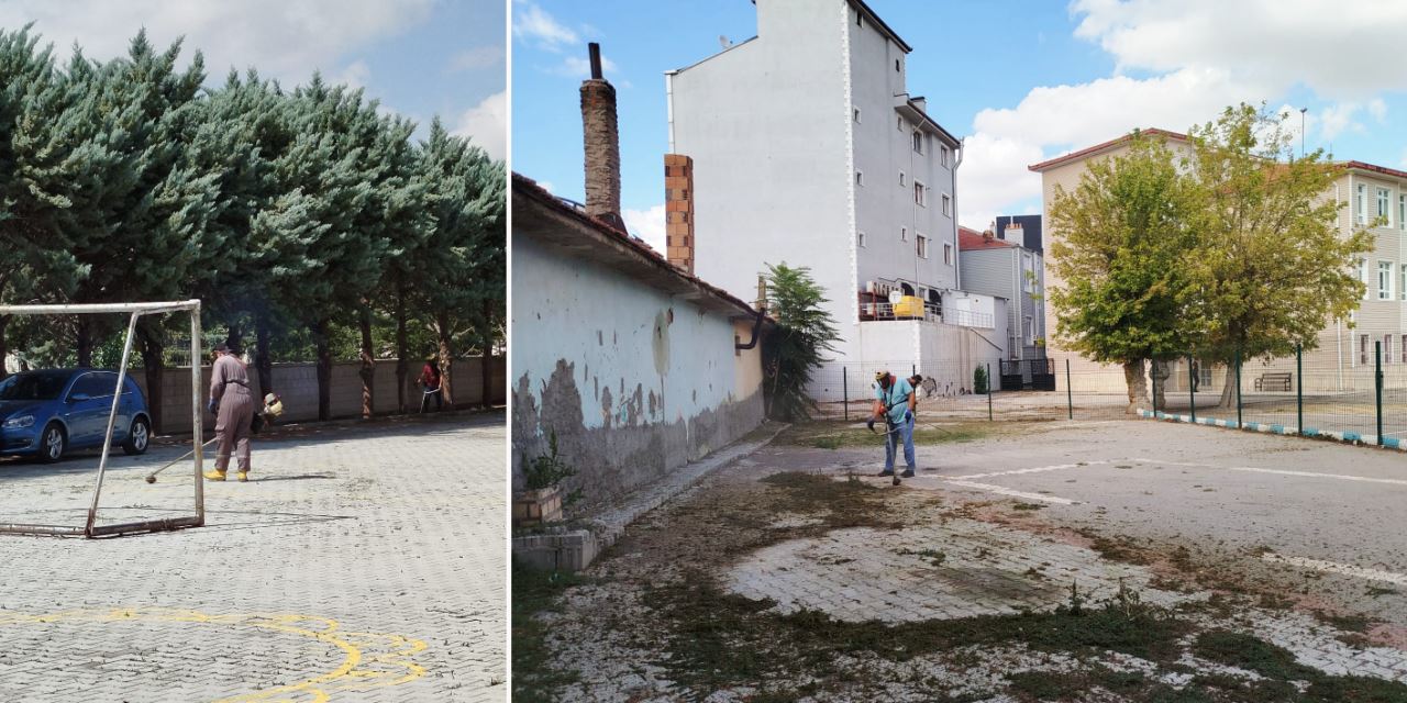 Belediye ekipleri okul bahçelerini temizledi