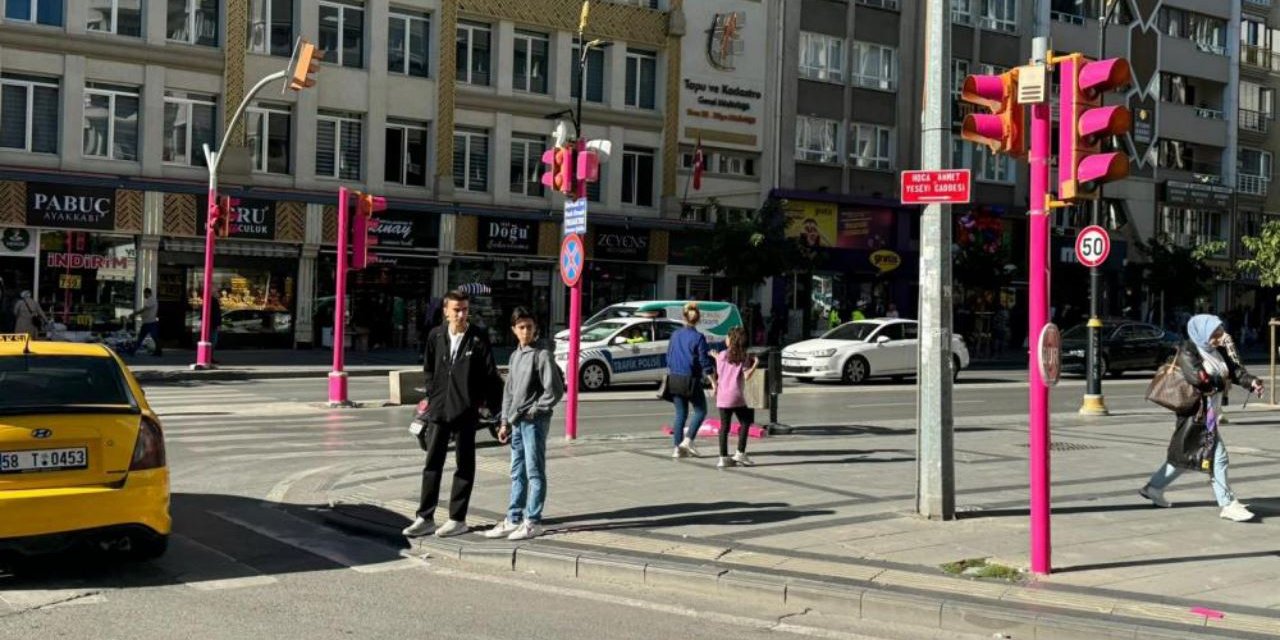 Meme kanseri farkındalığı için trafik sinyal direkleri pembe oldu