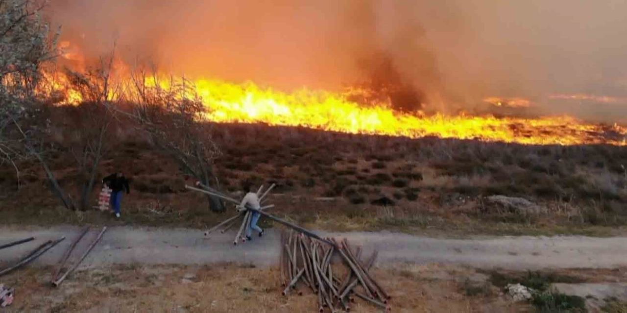 400 dönümlük mısır tarlası ve meradaki yangın korkuttu