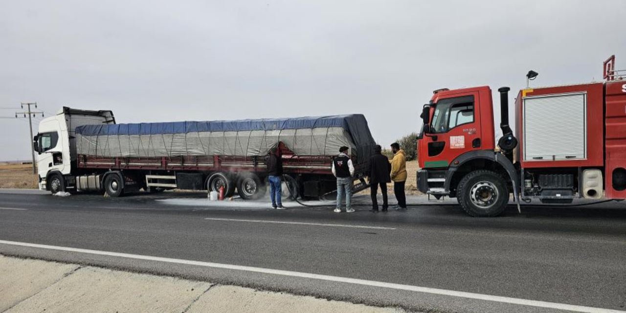 Tırda çıkan alevleri yangın tüpüyle kontrol altına aldı