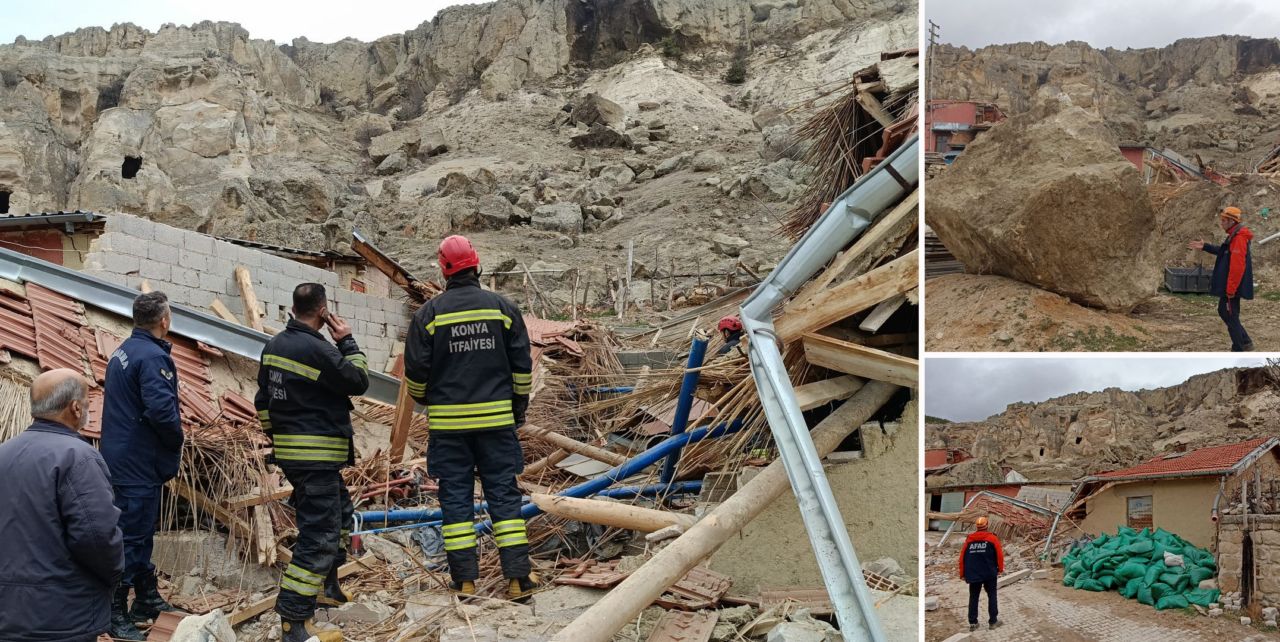 Dağdan kopan kaya ahırın üzerine düştü: 1 hayvan telef oldu