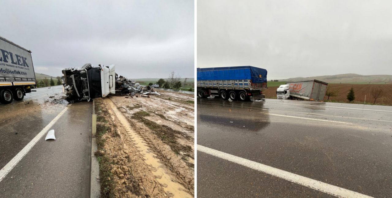 TIR'lar  devrildi: Can kaybı yaşanmaması teselli oldu