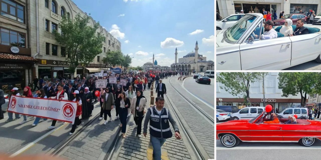 Yeni evlenen çiftle 60 yıllık evli çift aynı kortejde yer aldı