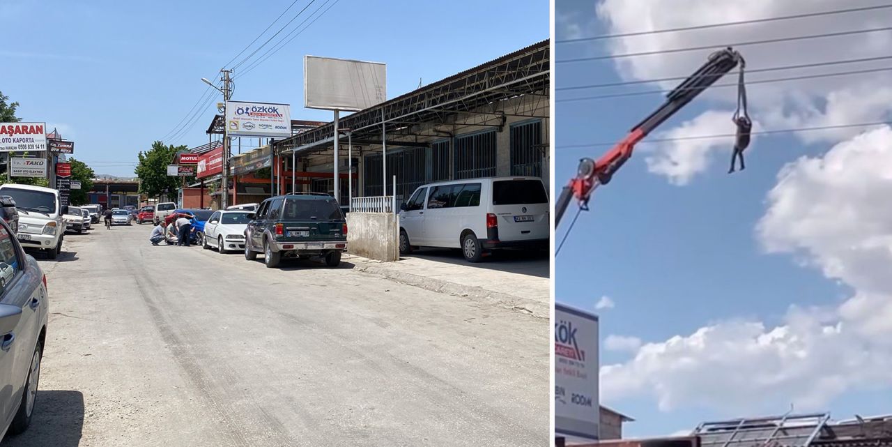 Konya’da tehlikeli yolculuk: Mobil vinçle insan taşıma anı kamerada
