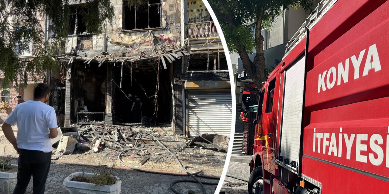 Konya’da kafede çıkan yangın binayı harabeye döndürdü