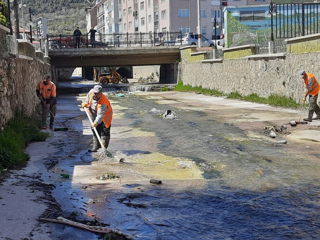 Belediye ekipleri Akşehir çayını temizledi